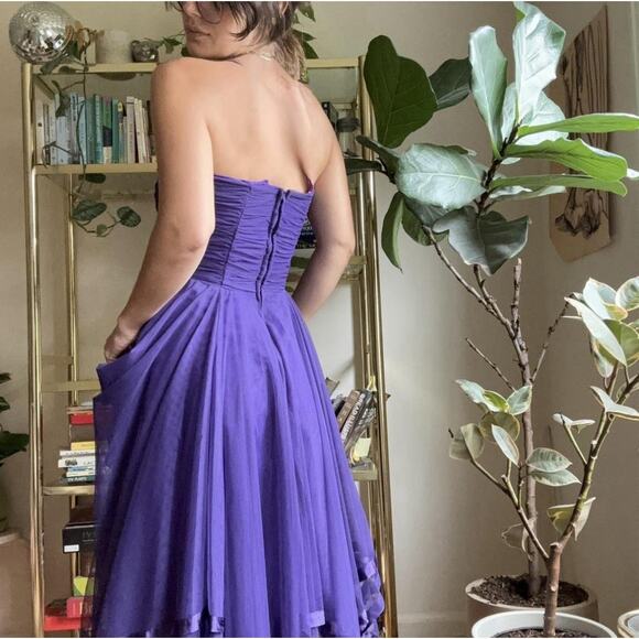 Vintage Y2K Asymmetrical Tulle Satin Trim Dress Womens 7/8 Fairy Whimsigoth HOCO - Picture 4 of 16